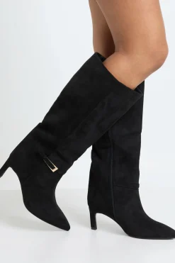 Bottes Hautes À Talon Bas Colonne En Synthétique Coupe Large Avec Détail Boucle