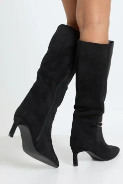 Bottes Hautes À Talon Bas Colonne En Synthétique Coupe Large Avec Détail Boucle