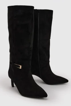 Bottes Hautes À Talon Bas Colonne En Synthétique Coupe Large Avec Détail Boucle