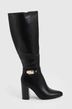 Bottes Hautes à Talon Bloc avec Détail Boucle