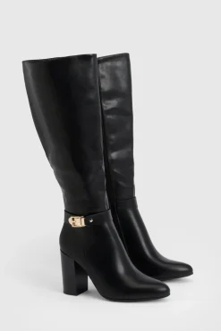 Bottes Hautes à Talon Bloc avec Détail Boucle