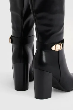 Bottes Hautes à Talon Bloc avec Détail Boucle