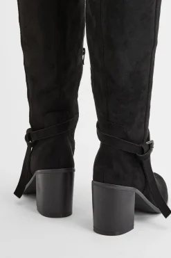 Bottes Hautes À Talon Bloc Bas En Synthétique Avec Détail Boucle