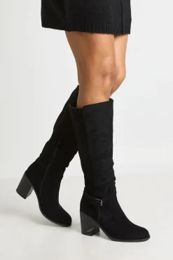 Bottes Hautes À Talon Bloc Bas En Synthétique Avec Détail Boucle