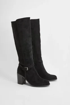 Bottes Hautes À Talon Bloc Bas En Synthétique Avec Détail Boucle
