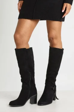 Bottes Hautes À Talon Bloc Bas En Synthétique Avec Détail Boucle
