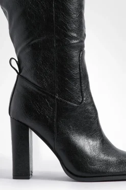 Bottes Hautes À Talon Bloc Brillant Coupe Large