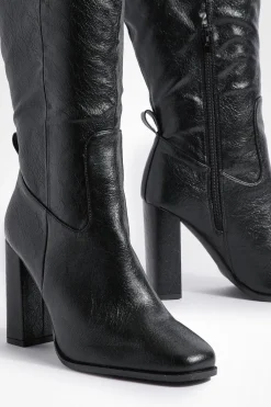 Bottes Hautes À Talon Bloc Brillant Coupe Large