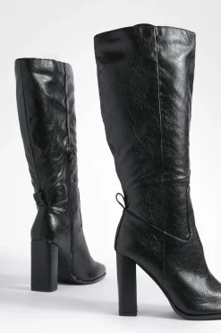 Bottes Hautes À Talon Bloc Brillant Coupe Large