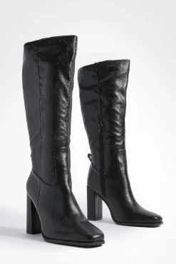 Bottes Hautes À Talon Bloc Brillant Coupe Large