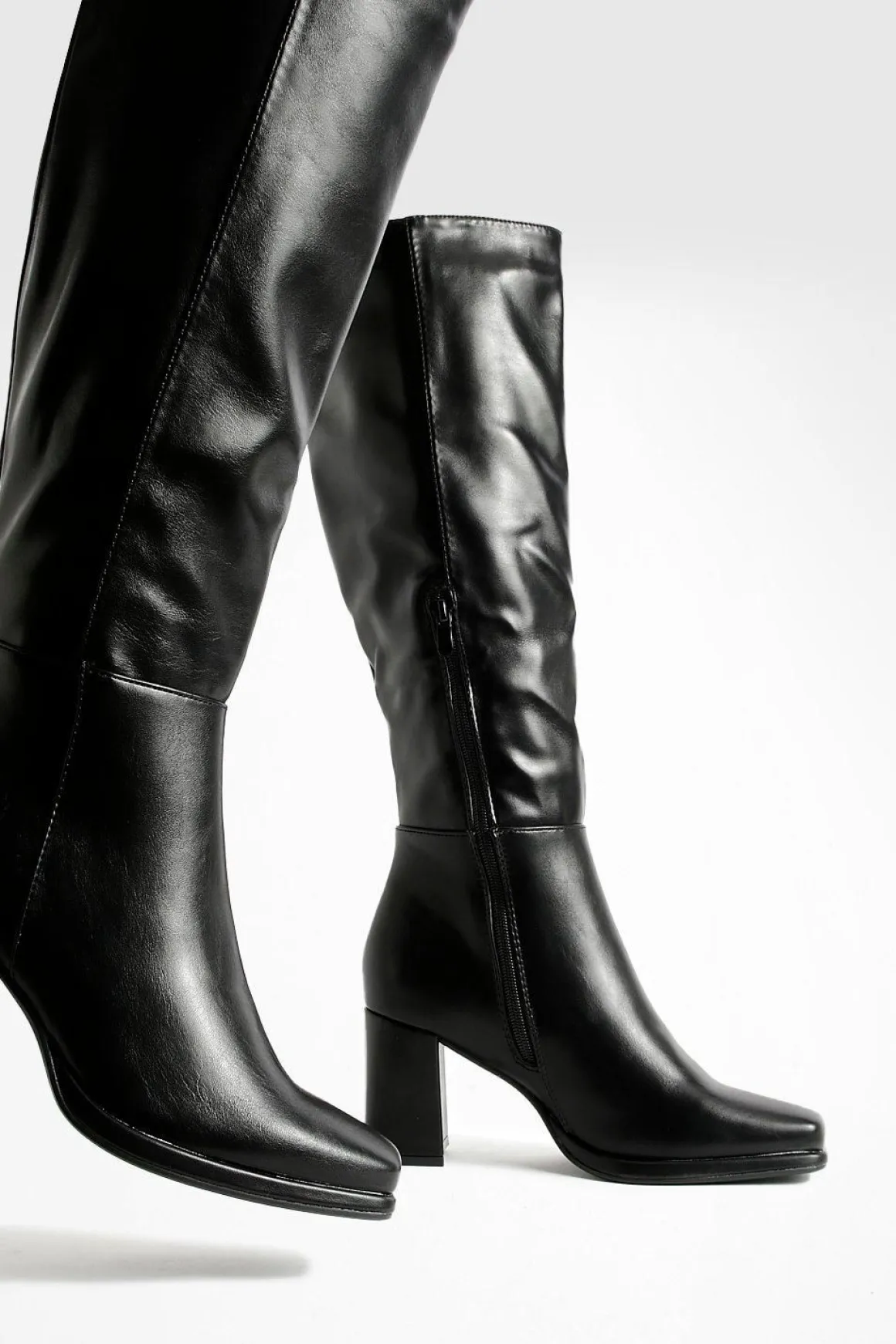 Bottes Hautes À Talon Bloc Coupe Large