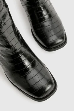 boohoo Bottes Hautes À Talon Bloc Effet Croco Coupe Large< Bottes|Bottes Hautes