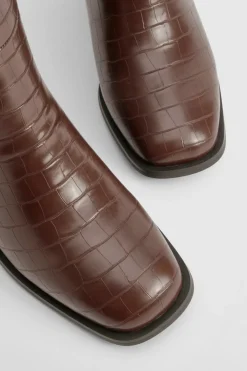 boohoo Bottes Hautes À Talon Bloc Effet Croco Coupe Large< Bottes|Bottes Hautes