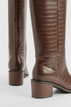boohoo Bottes Hautes À Talon Bloc Effet Croco Coupe Large< Bottes|Bottes Hautes