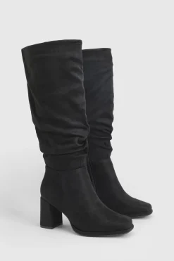 Bottes Hautes À Talon Bloc En Synthétique Coupe Large