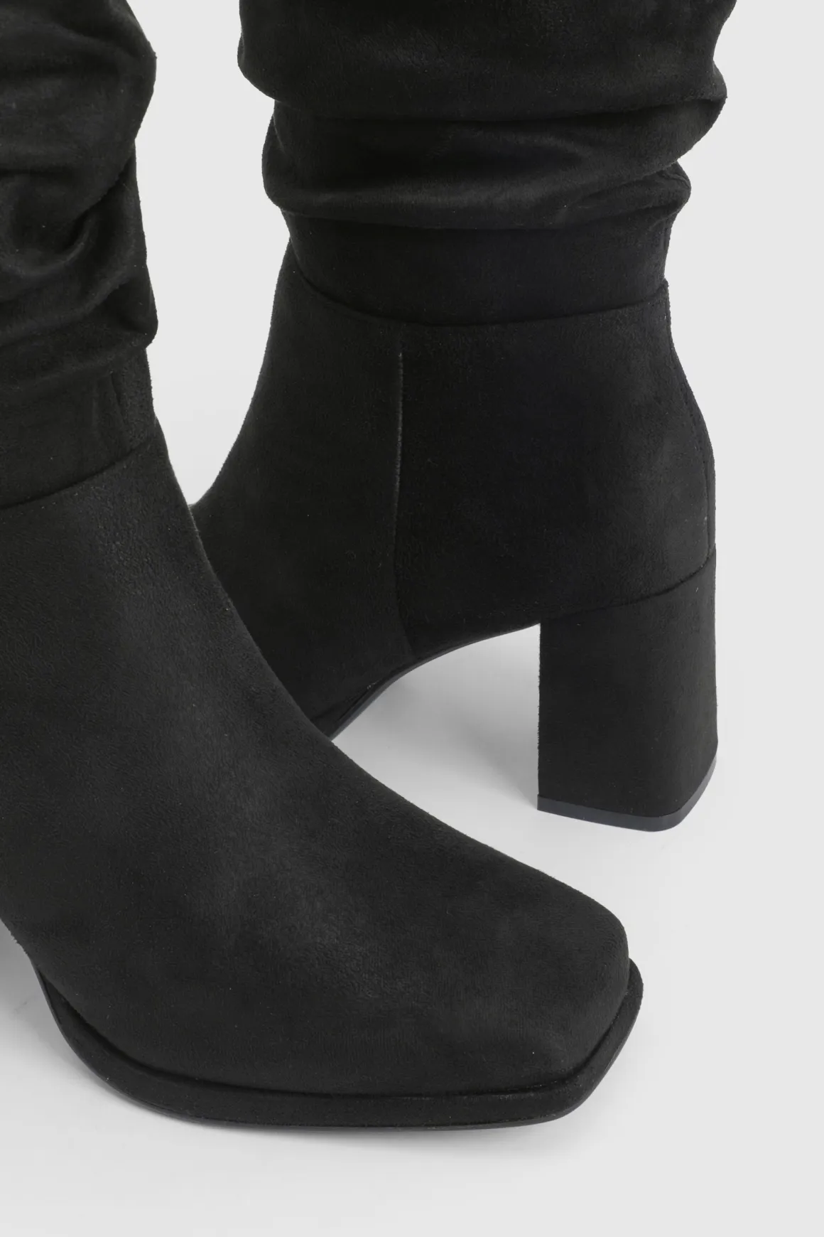 Bottes Hautes À Talon Bloc En Synthétique Coupe Large