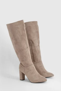 boohoo Bottes Hautes À Talon Bloc En Synthétique Coupe Large< Bottes|Bottes En Daim