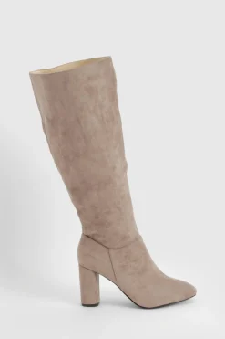 boohoo Bottes Hautes À Talon Bloc En Synthétique Coupe Large< Bottes|Bottes En Daim