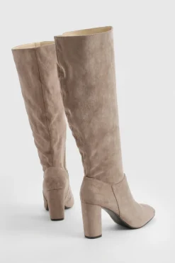 boohoo Bottes Hautes À Talon Bloc En Synthétique Coupe Large< Bottes|Bottes En Daim