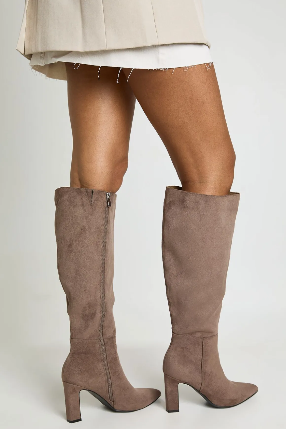 Bottes Hautes À Talon Bloc En Synthétique Coupe Large