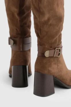 Bottes Hautes À Talon Bloc En Synthétique Avec Détail Boucle
