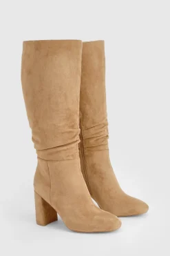 boohoo Bottes hautes à talon bloc et froncées, montant au-dessus du genou< Bottes|Bottes En Daim