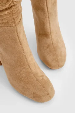 boohoo Bottes hautes à talon bloc et froncées, montant au-dessus du genou< Bottes|Bottes En Daim