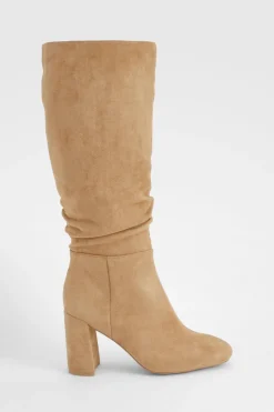 boohoo Bottes hautes à talon bloc et froncées, montant au-dessus du genou< Bottes|Bottes En Daim