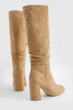 boohoo Bottes hautes à talon bloc et froncées, montant au-dessus du genou< Bottes|Bottes En Daim