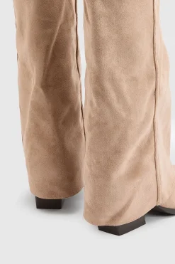 boohoo Bottes Hautes À Talon Bloc Et Revers Coupe Large< Bottes|Bottes Hautes