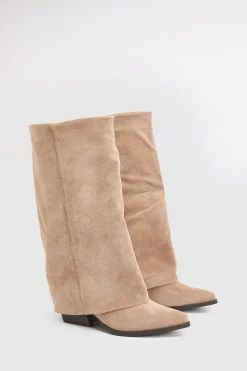 boohoo Bottes Hautes À Talon Bloc Et Revers Coupe Large< Bottes|Bottes Hautes