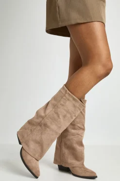 boohoo Bottes Hautes À Talon Bloc Et Revers Coupe Large< Bottes|Bottes Hautes
