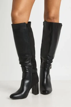 Bottes Hautes À Talon Bloc Large Avec Détail Boucle Et Coupe Large