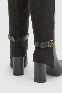 Bottes Hautes À Talon Bloc Large Avec Détail Boucle Et Coupe Large