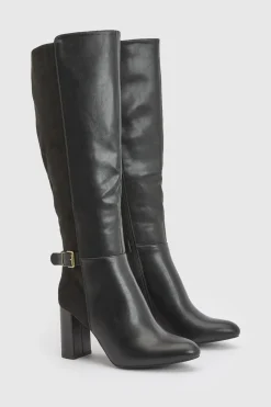 Bottes Hautes À Talon Bloc Large Avec Détail Boucle Et Coupe Large