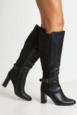 Bottes Hautes À Talon Bloc Large Avec Détail Boucle Et Coupe Large