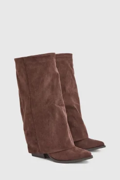 boohoo Bottes Hautes À Talon Bloc Large Avec Revers Rabattable< Bottes|Bottes Hautes