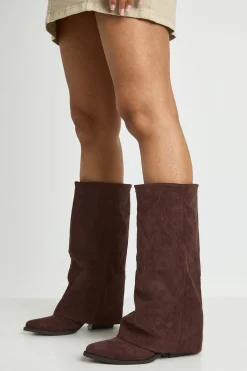 boohoo Bottes Hautes À Talon Bloc Large Avec Revers Rabattable< Bottes|Bottes Hautes