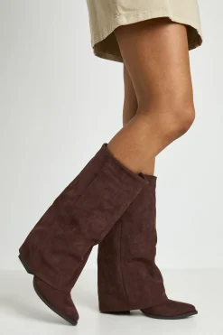 boohoo Bottes Hautes À Talon Bloc Large Avec Revers Rabattable< Bottes|Bottes Hautes