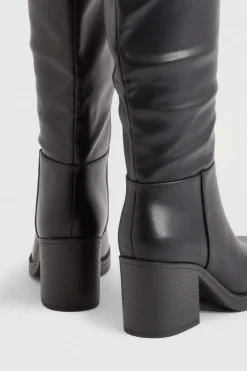 boohoo Bottes Hautes à Talon Bloc Épais< Bottes|Bottes Hautes