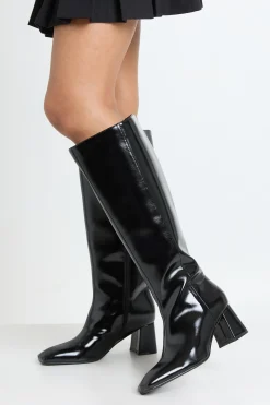 Bottes Hautes À Talon Bloc Évasé Coupe Large