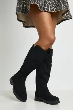 boohoo Bottes Hautes À Talon Plat En Synthétique Coupe Large< Bottes|Bottes En Daim