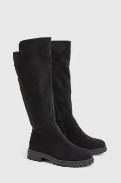 boohoo Bottes Hautes À Talon Plat En Synthétique Coupe Large< Bottes|Bottes En Daim