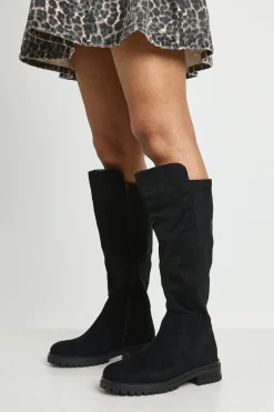 boohoo Bottes Hautes À Talon Plat En Synthétique Coupe Large< Bottes|Bottes En Daim