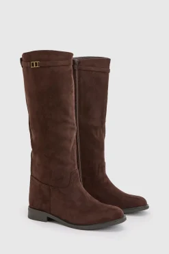 Bottes Hautes À Talon Plat En Synthétique Avec Détail De Quincaillerie