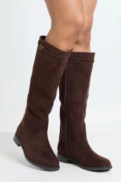 Bottes Hautes À Talon Plat En Synthétique Avec Détail De Quincaillerie