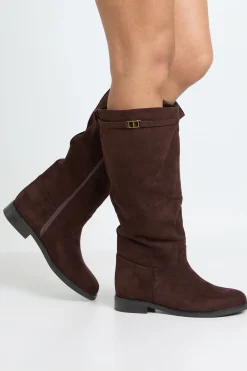 Bottes Hautes À Talon Plat En Synthétique Avec Détail De Quincaillerie