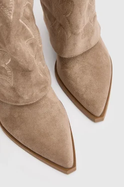 boohoo Bottes Hautes Western Cowboy En Synthétique Avec Revers< Tons Neutres|Bottes