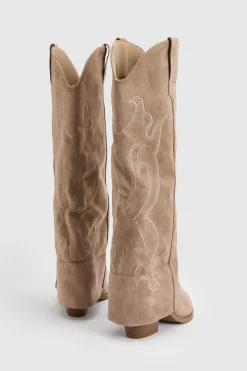 boohoo Bottes Hautes Western Cowboy En Synthétique Avec Revers< Tons Neutres|Bottes
