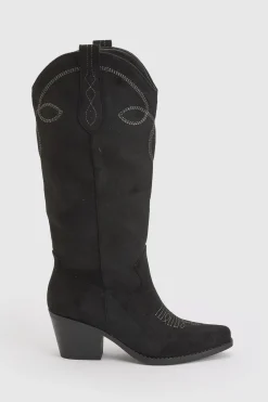 boohoo Bottes Hautes Western En Synthétique Avec Détail Patte Au Genou< Bottes|Bottes En Daim